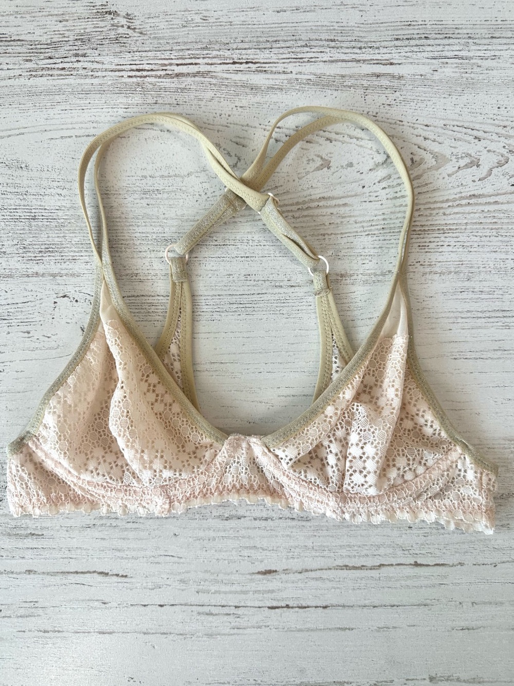 AERIE Lace Unlined Triangle Bra 32B Sparkle Trim Feminine Romantic